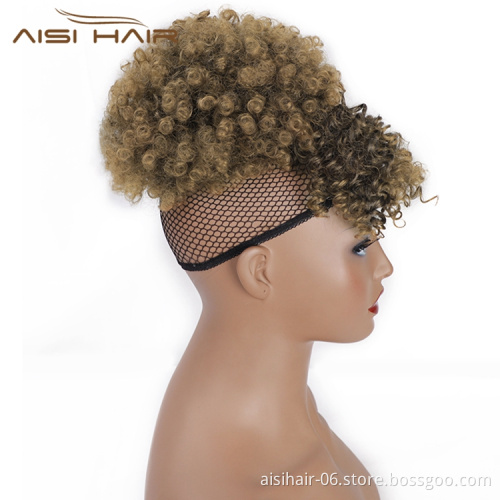 Aisi Hair Cheap Short Afro Puff Ponytail With Bangs Kinky Curly Hair Bun For Women Wrap Drawstring Updo Hair Extensions